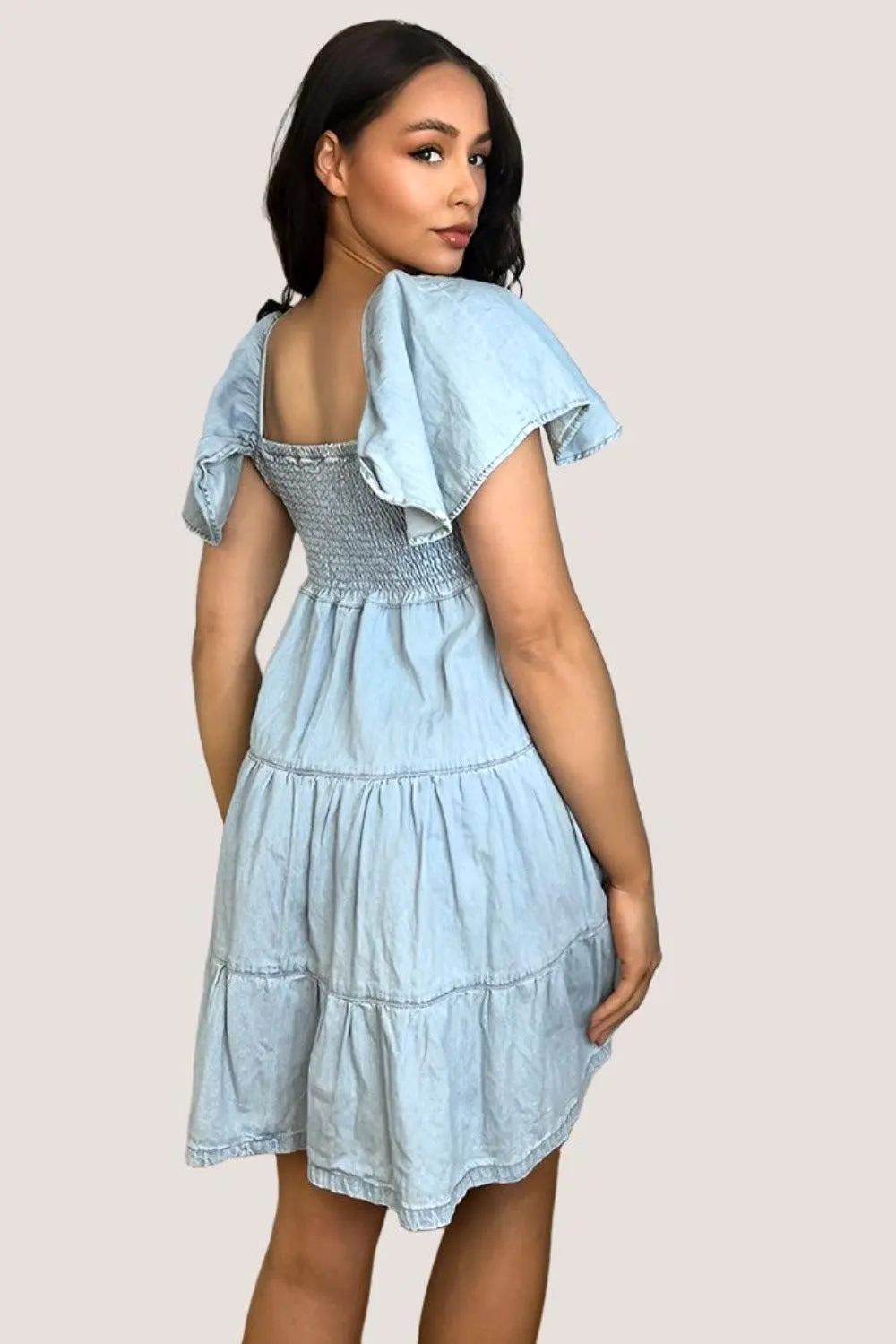 100% Cotton Light Denim Blue Milkmaid Dress