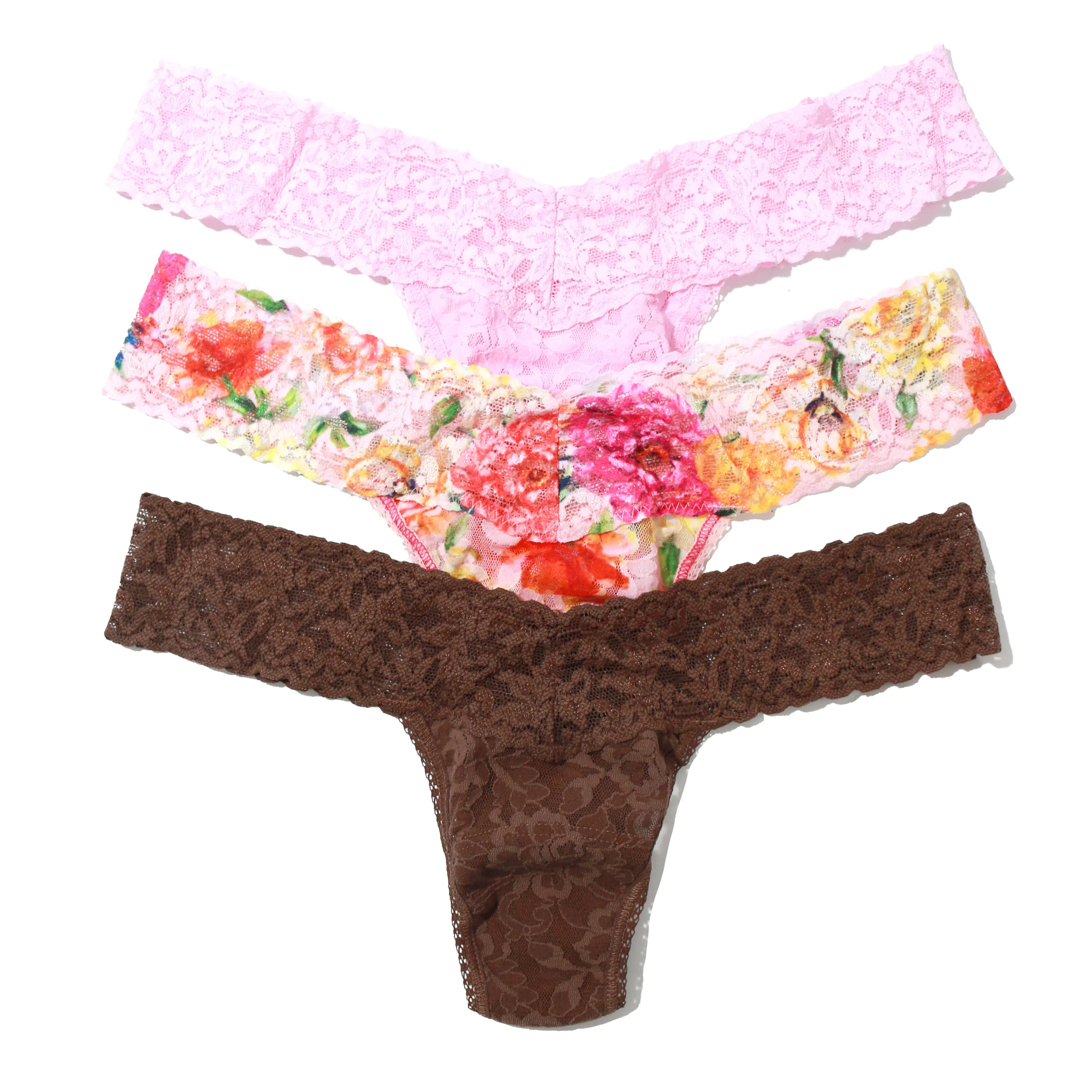 3-Pack Signature Lace Low Rise Thongs | Cotton Candy Pink/Bring Me Flowers/All Spice