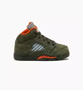 Air Jordan 5 Retro Infant Toddler Lifestyle Shoe - Army Olive/Solar Orange