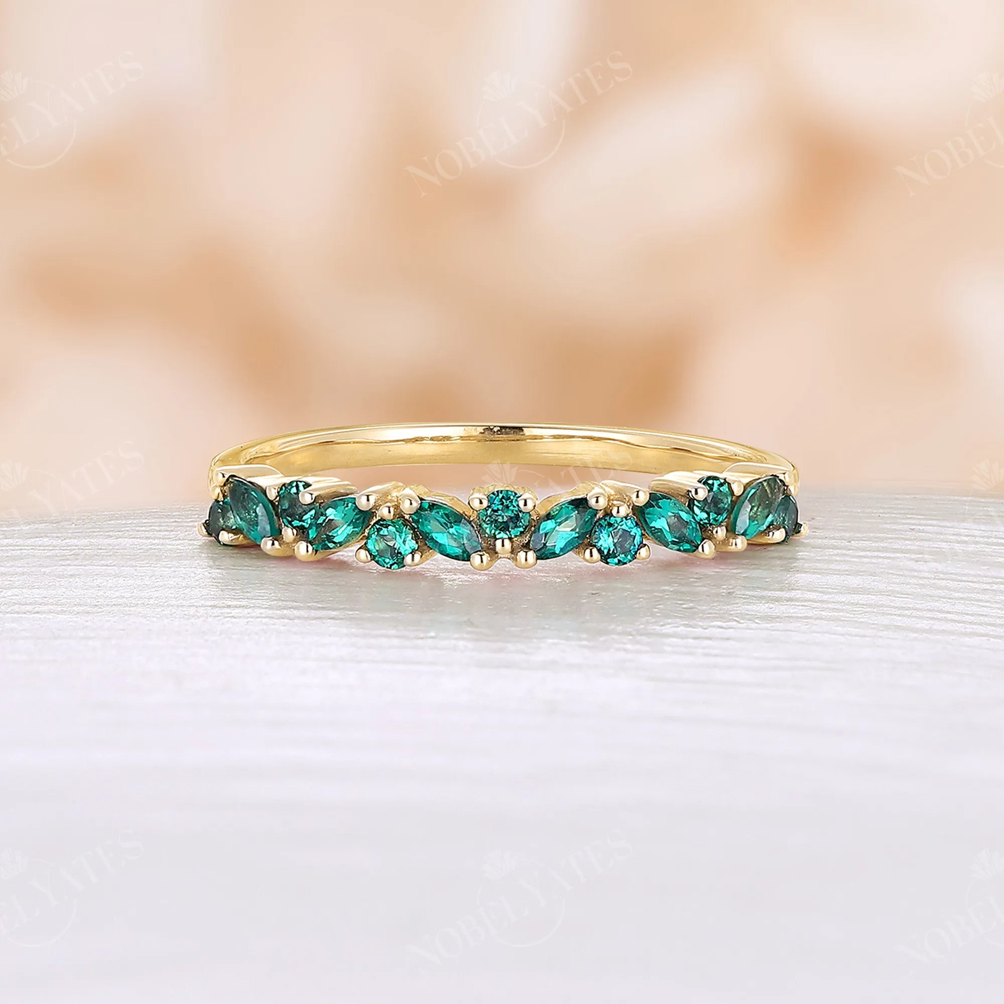 Antique Marquise Cut Lab Emerald Cluster Wedding Band Rose Gold