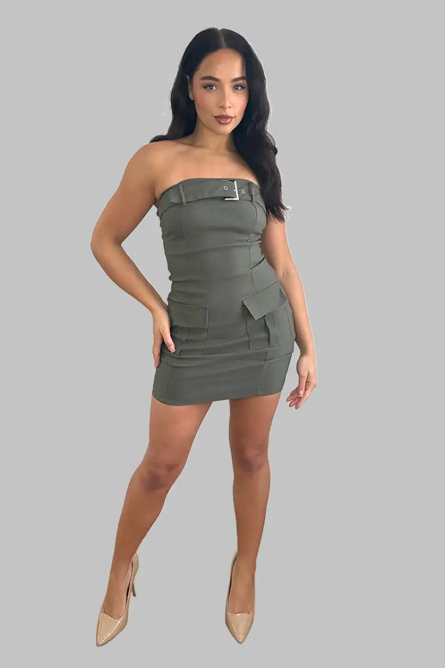 Belted Boobtube Cargo Mini Dress