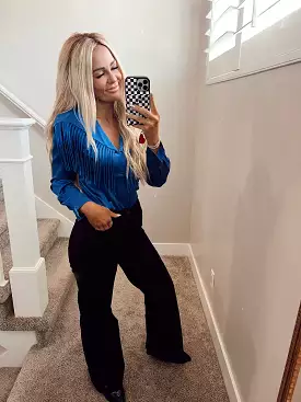 Blue fringe top