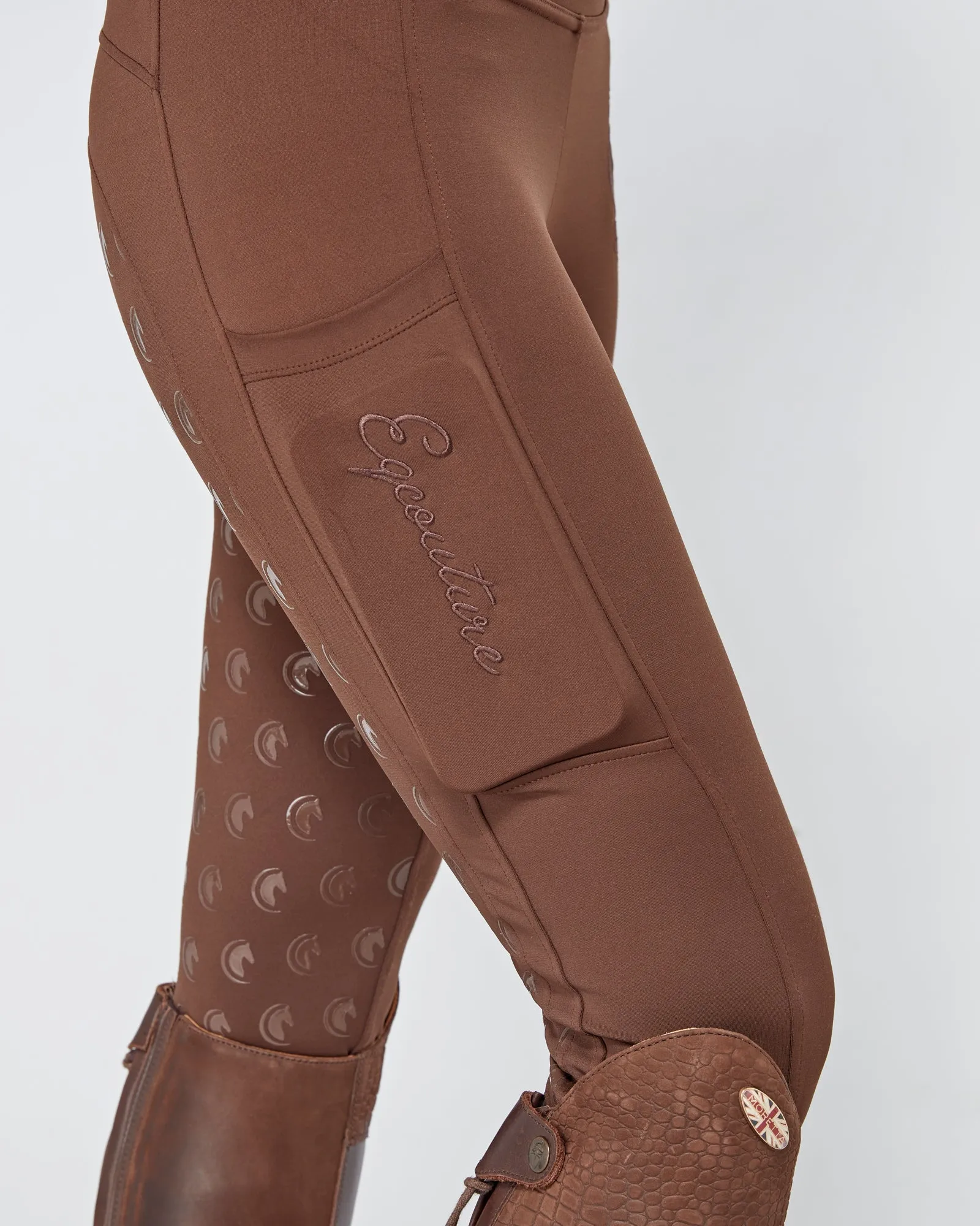 Brown Riding Leggings / Tights with Phone Pockets - CHOCOLATE