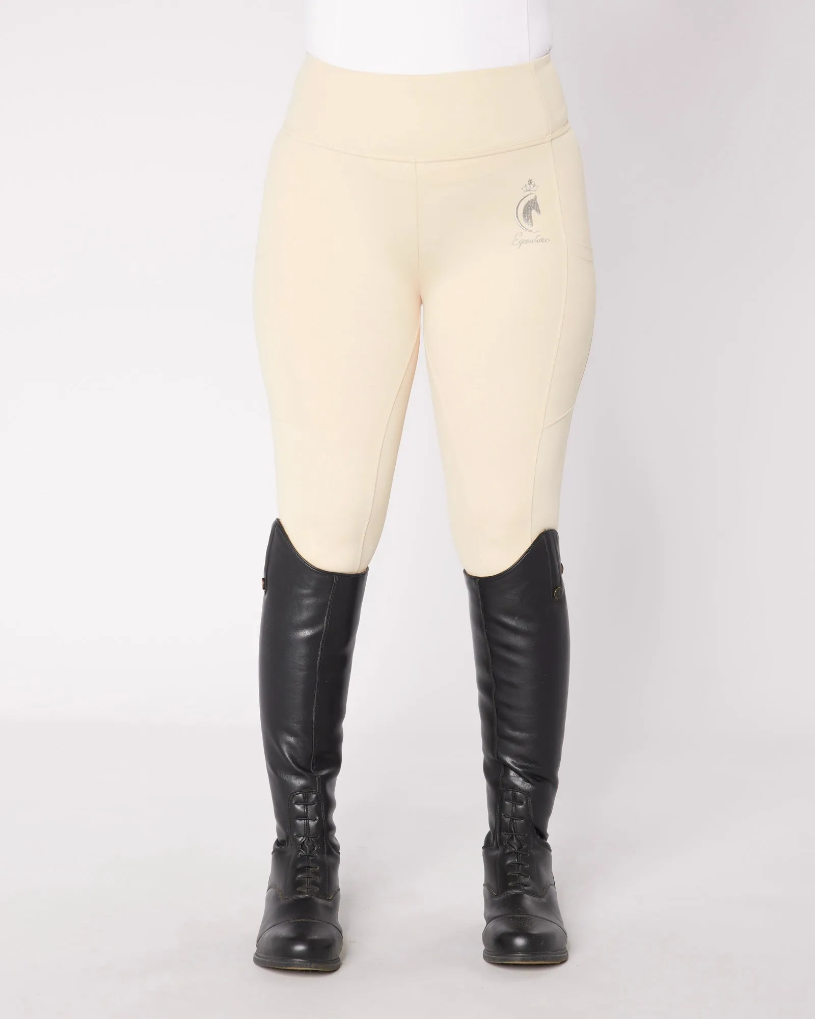 Cream Horse Riding Competition Tights / Leggings- CORNISH CREAM No Grip