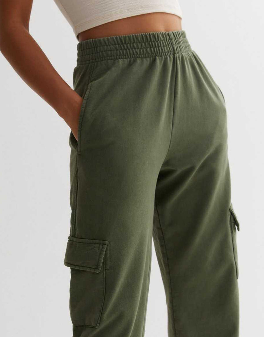 Cuffed Cargo Joggers-Khaki Green