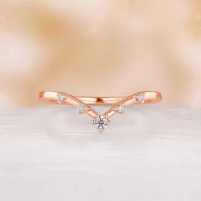 Dainty Round Diamond Curved Wedding Band Rose Gold