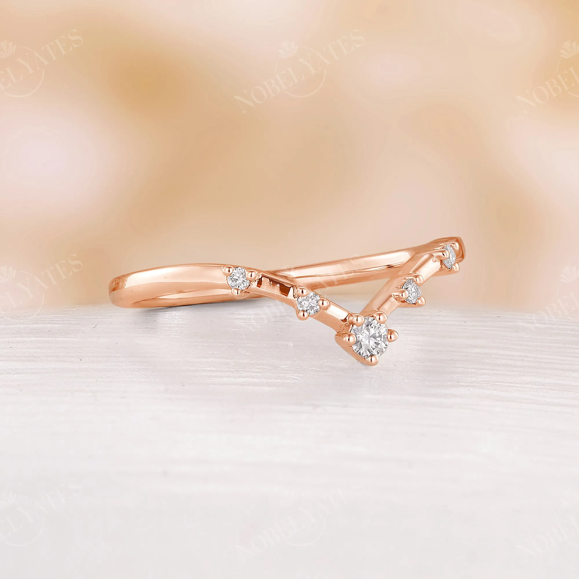 Dainty Round Diamond Curved Wedding Band Rose Gold