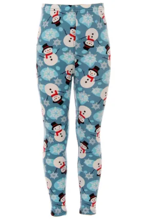 Girl's Snowman & Snowflakes Pattern Printed Leggings