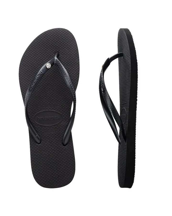 Havaianas Slim Crystal Womens Thongs - Black