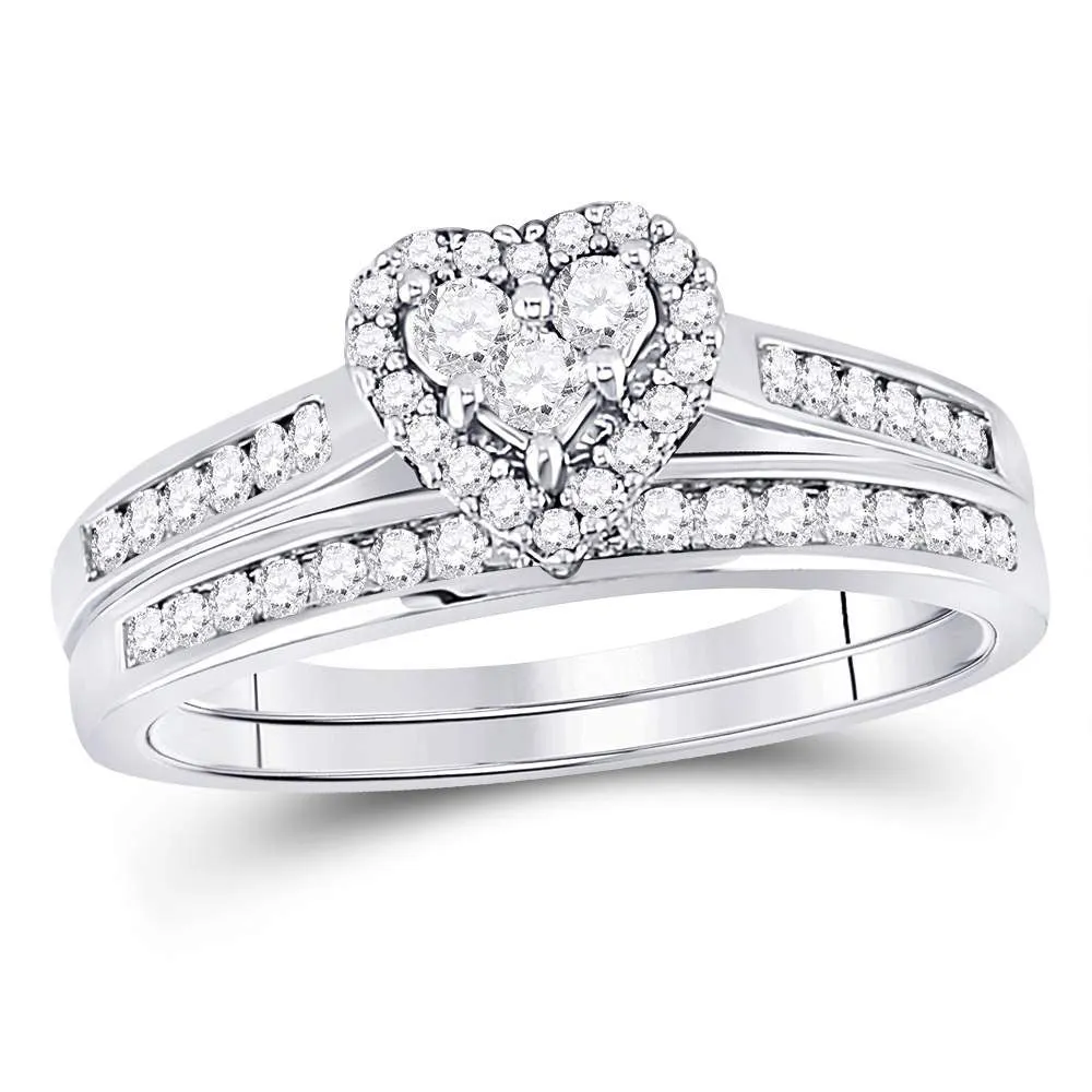 Keene Jewelers 10kt White Gold Diamond Heart Bridal Wedding Ring Band Set 1/2 Cttw Size 6