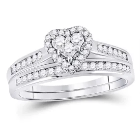 Keene Jewelers 10kt White Gold Diamond Heart Bridal Wedding Ring Band Set 1/2 Cttw Size 6