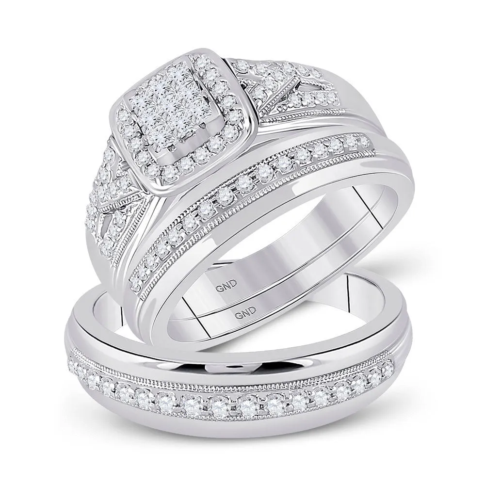 Keene Jewelers 10kt White Gold His Hers Round Diamond Square Matching Wedding Set 3/4 Cttw