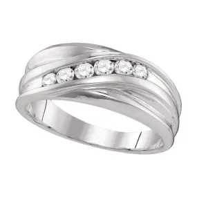 Keene Jewelers 10kt White Gold Mens Round Diamond Wedding Band Ring 1/3 Cttw