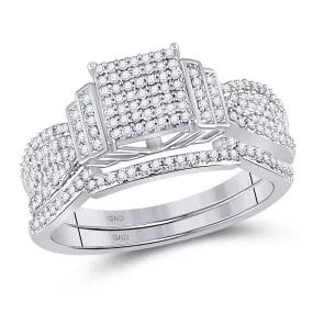 Keene Jewelers 10kt White Gold Round Diamond Bridal Wedding Ring Band Set 1/4 Cttw