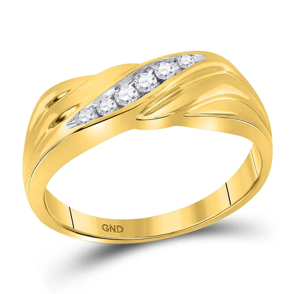 Keene Jewelers 10kt Yellow Gold Mens Round Diamond Single Row Wedding Band Ring 1/8 Cttw