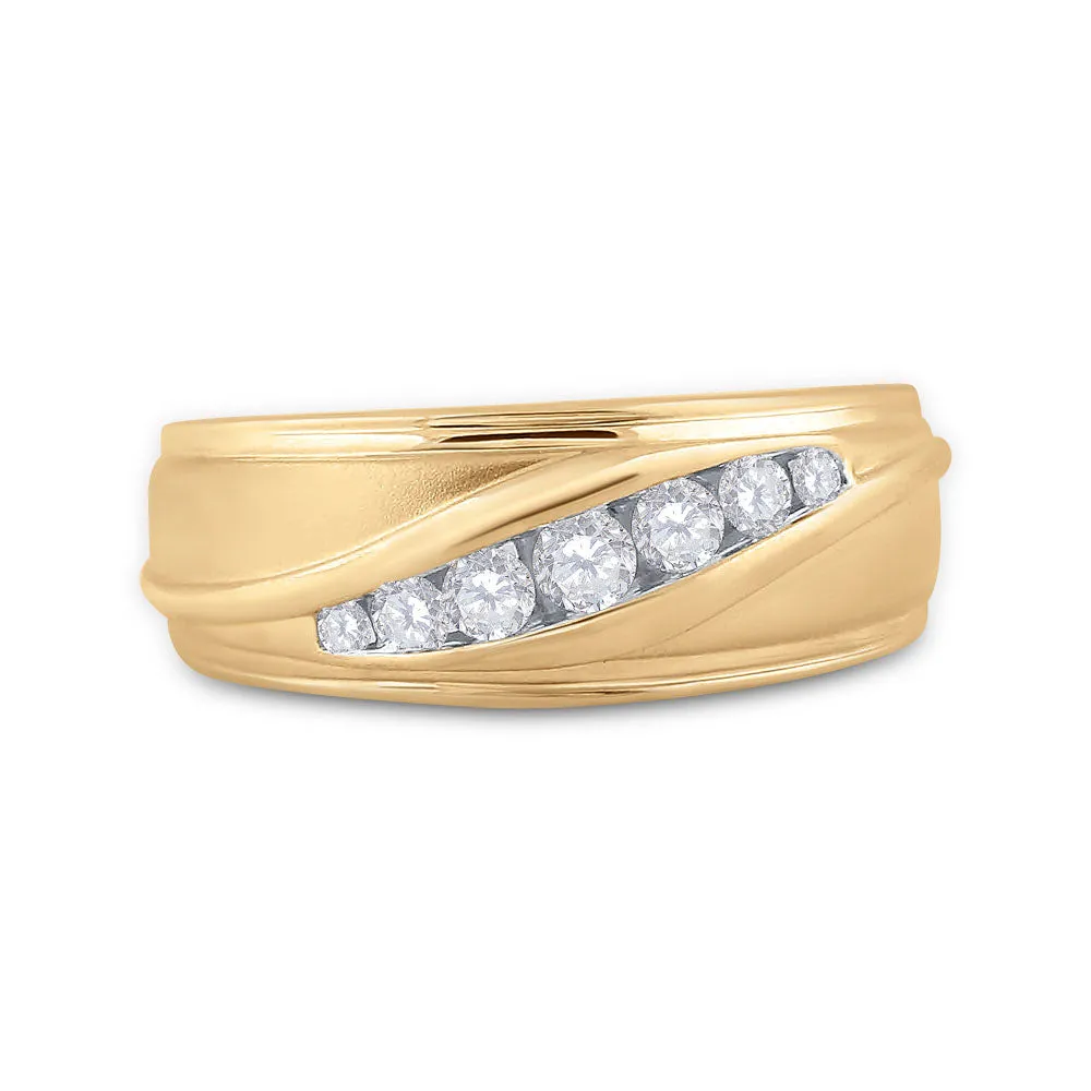 Keene Jewelers 10kt Yellow Gold Mens Round Diamond Wedding Band Ring 3/8 Cttw