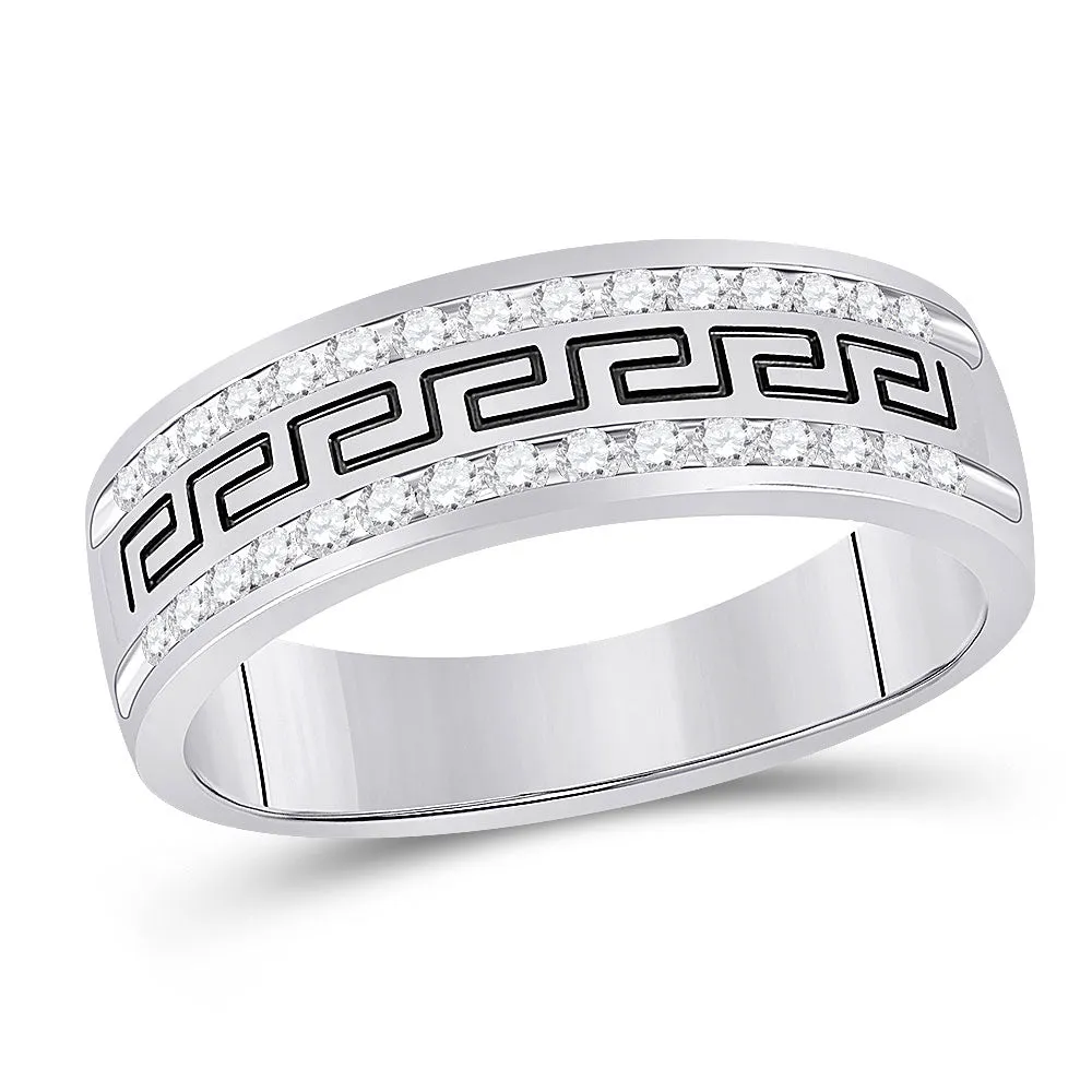 Keene Jewelers 14k White Gold Mens Round Diamond Grecco Wedding Anniversary Band 1/2 Cttw