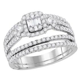 Keene Jewelers 14kt White Gold Baguette Diamond Bridal Wedding Ring Band Set 1 Cttw