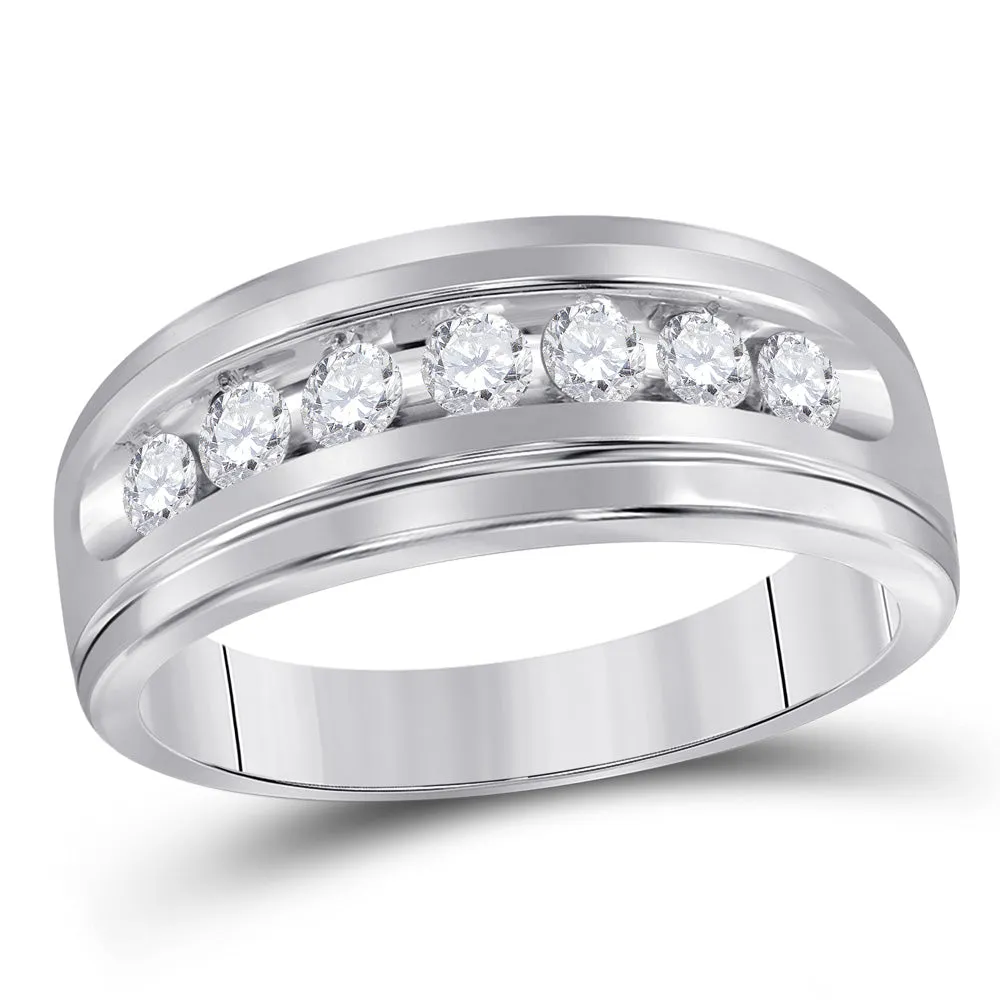 Keene Jewelers 14kt White Gold Mens Round Diamond Wedding Single Row Band Ring 1/2 Cttw