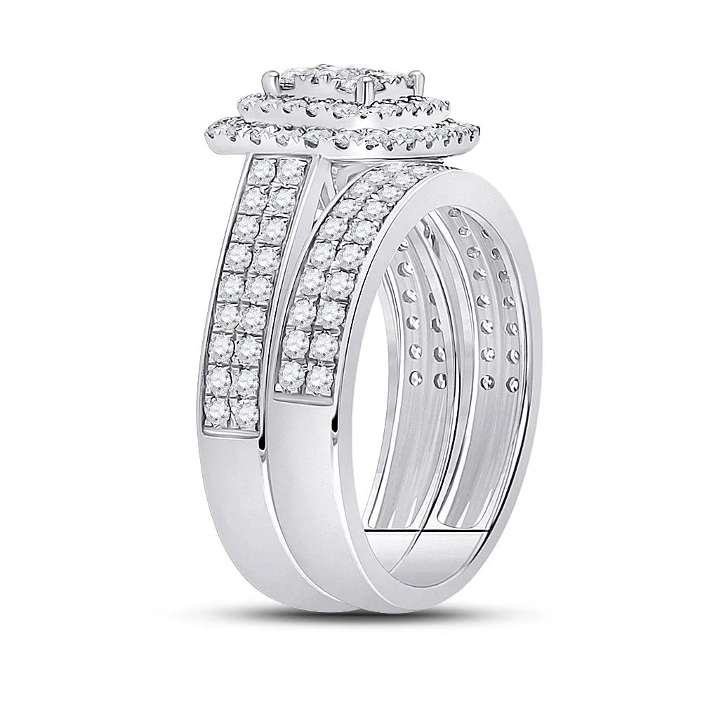 Keene Jewelers 14kt White Gold Round Diamond Bridal Wedding Ring Band Set 1-3/8 Cttw