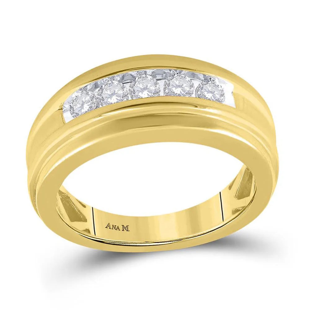 Keene Jewelers 14kt Yellow Gold Mens Round Diamond Wedding Channel Set Band Ring 1/2 Cttw