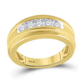 Keene Jewelers 14kt Yellow Gold Mens Round Diamond Wedding Channel Set Band Ring 1/2 Cttw