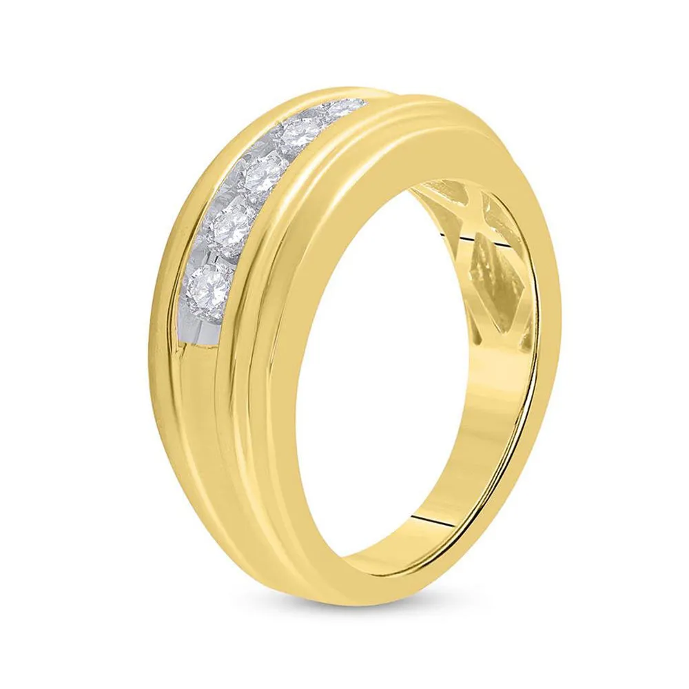 Keene Jewelers 14kt Yellow Gold Mens Round Diamond Wedding Channel Set Band Ring 1/2 Cttw