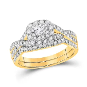 Keene Jewelers 14kt Yellow Gold Princess Diamond Bridal Wedding Ring Band Set 1/2 Cttw