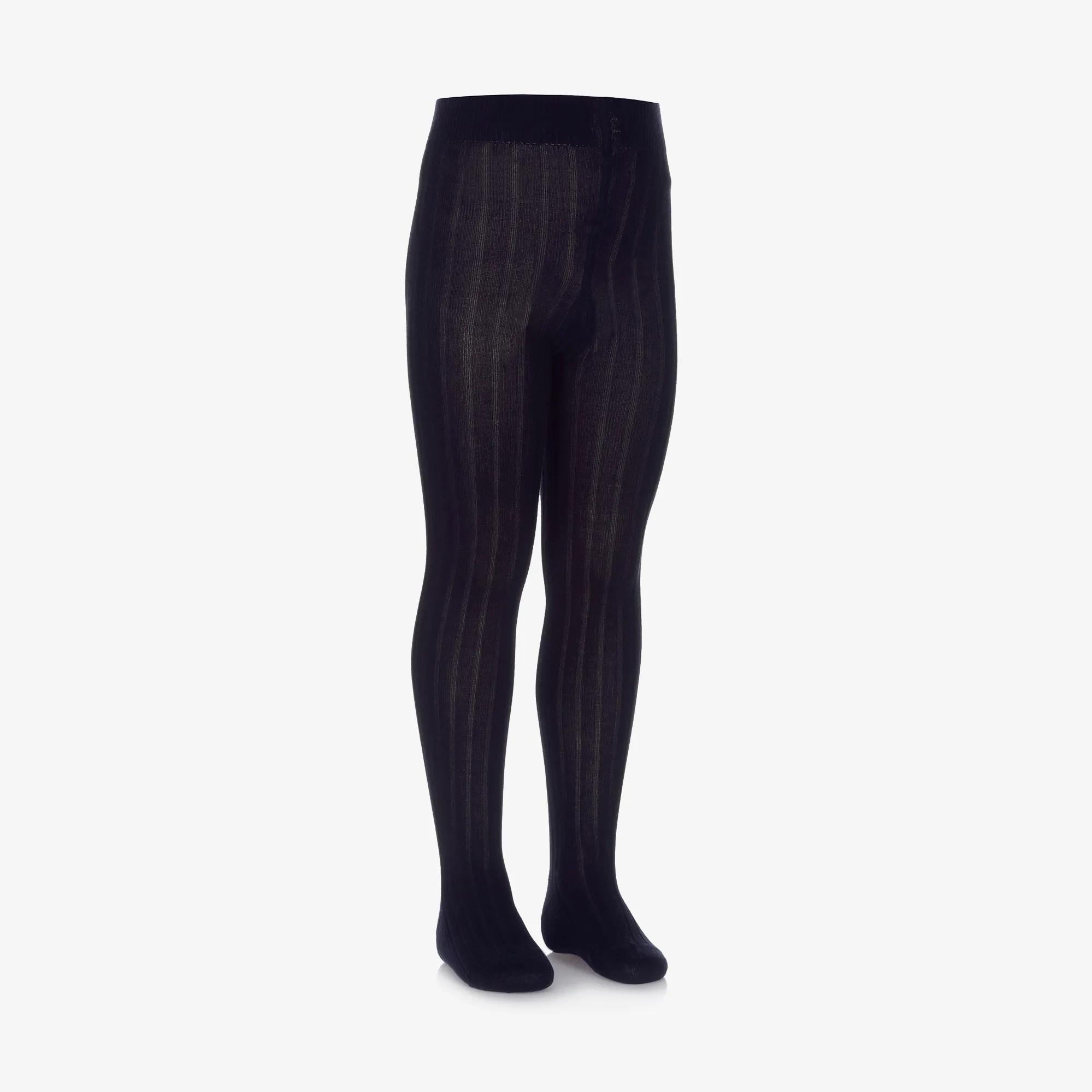 Navy Blue Ribbed Cotton Knit Tights