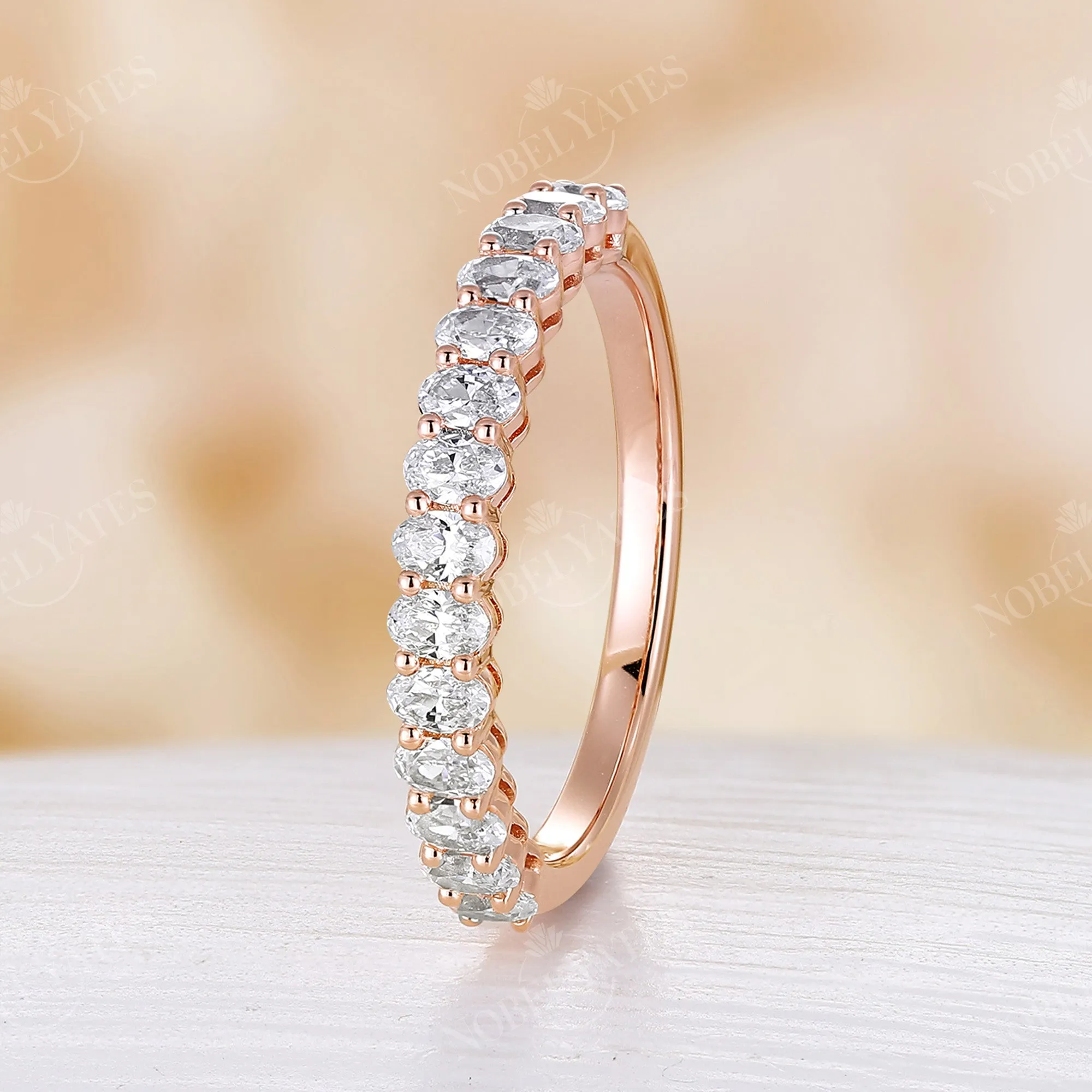 Oval Moissanite half eternity Rose Gold Stacking Wedding Band