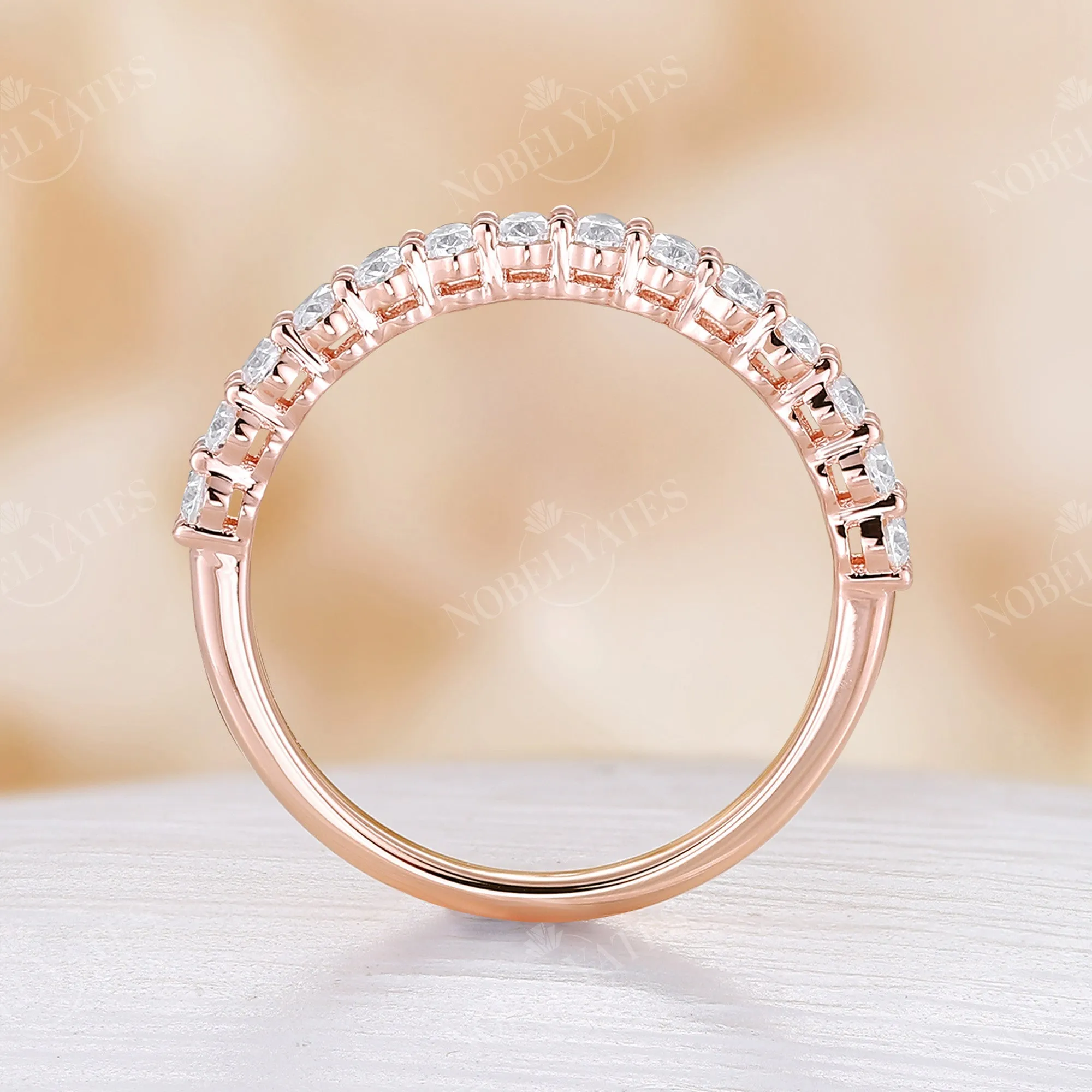 Oval Moissanite half eternity Rose Gold Stacking Wedding Band