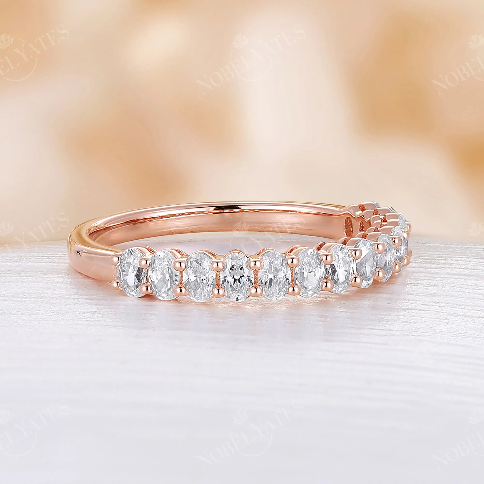 Oval Moissanite half eternity Rose Gold Stacking Wedding Band