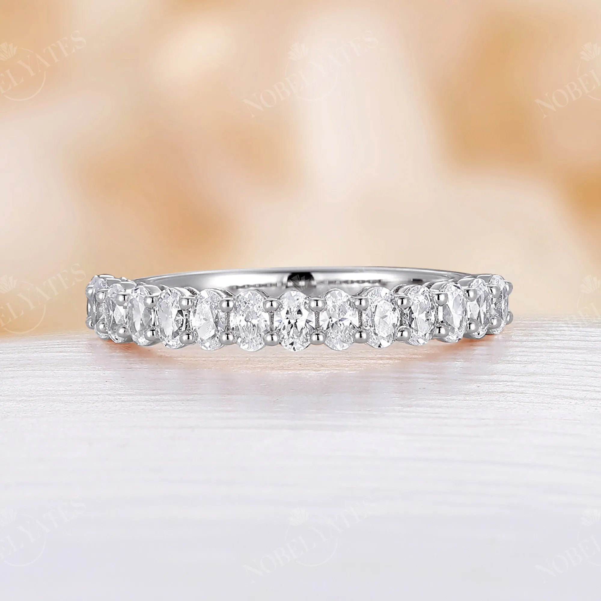 Oval Moissanite half eternity Rose Gold Stacking Wedding Band