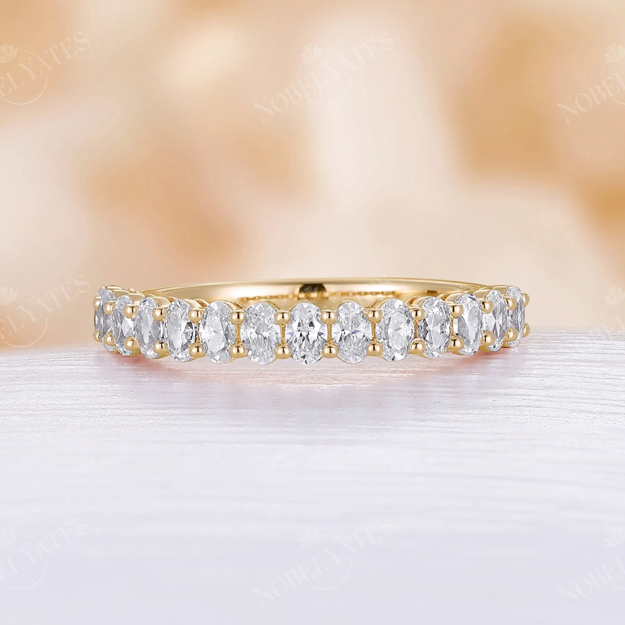 Oval Moissanite half eternity Rose Gold Stacking Wedding Band