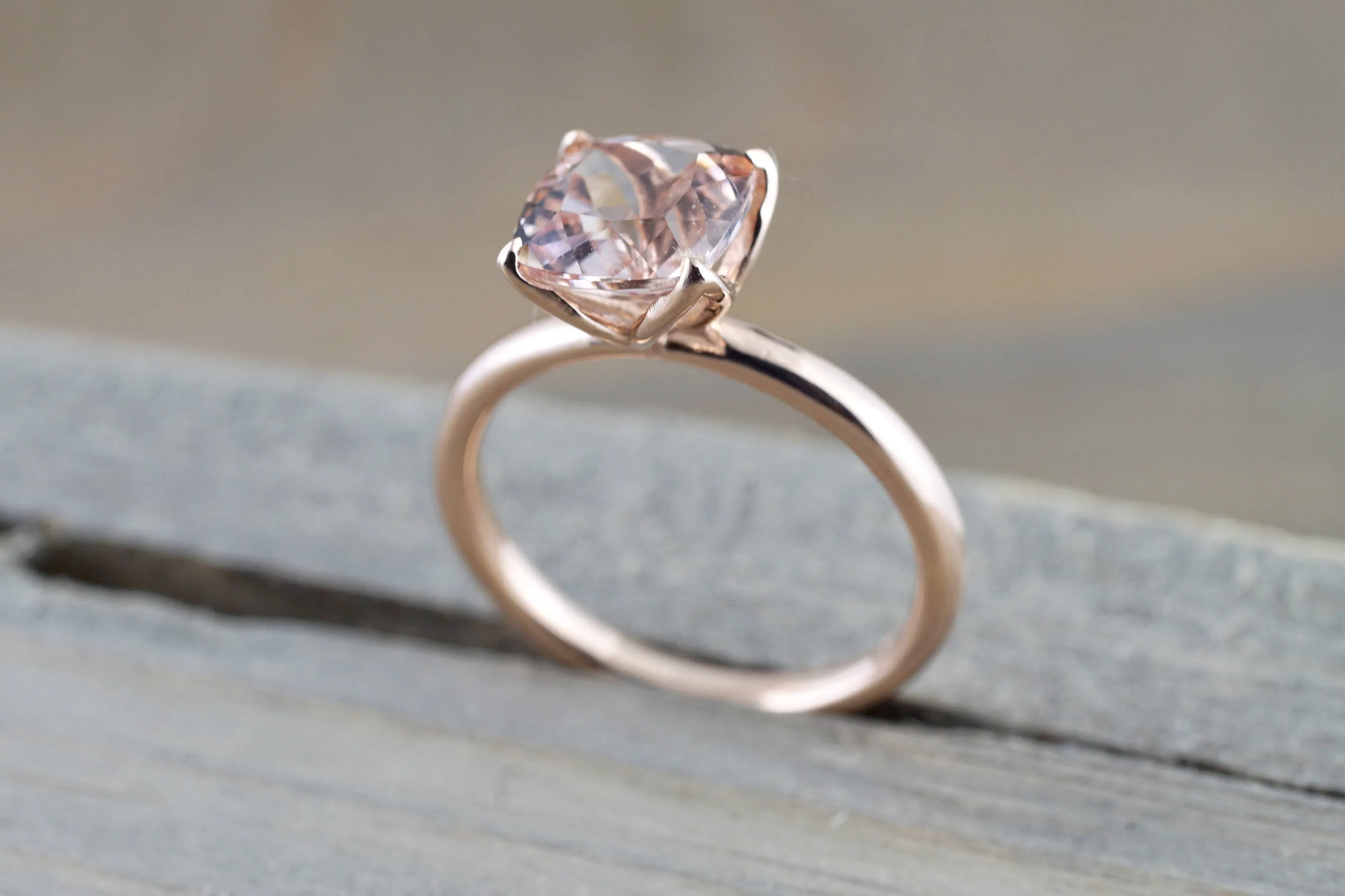 Payment Plan 14k Rose Gold Cushion Morganite Peach Pink Classic lotus flower petal Solitaire Engagement Wedding Ring Design