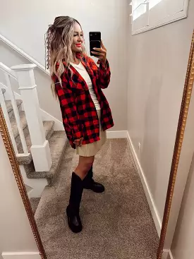 Red flannel oversized top