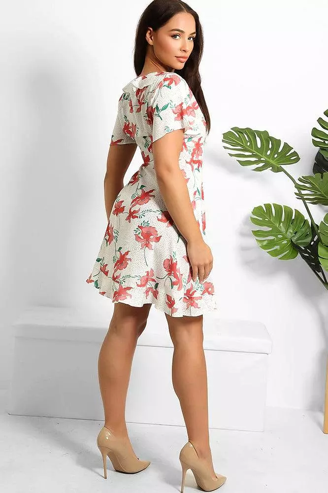 Red Floral Print Wrap Mini Dress