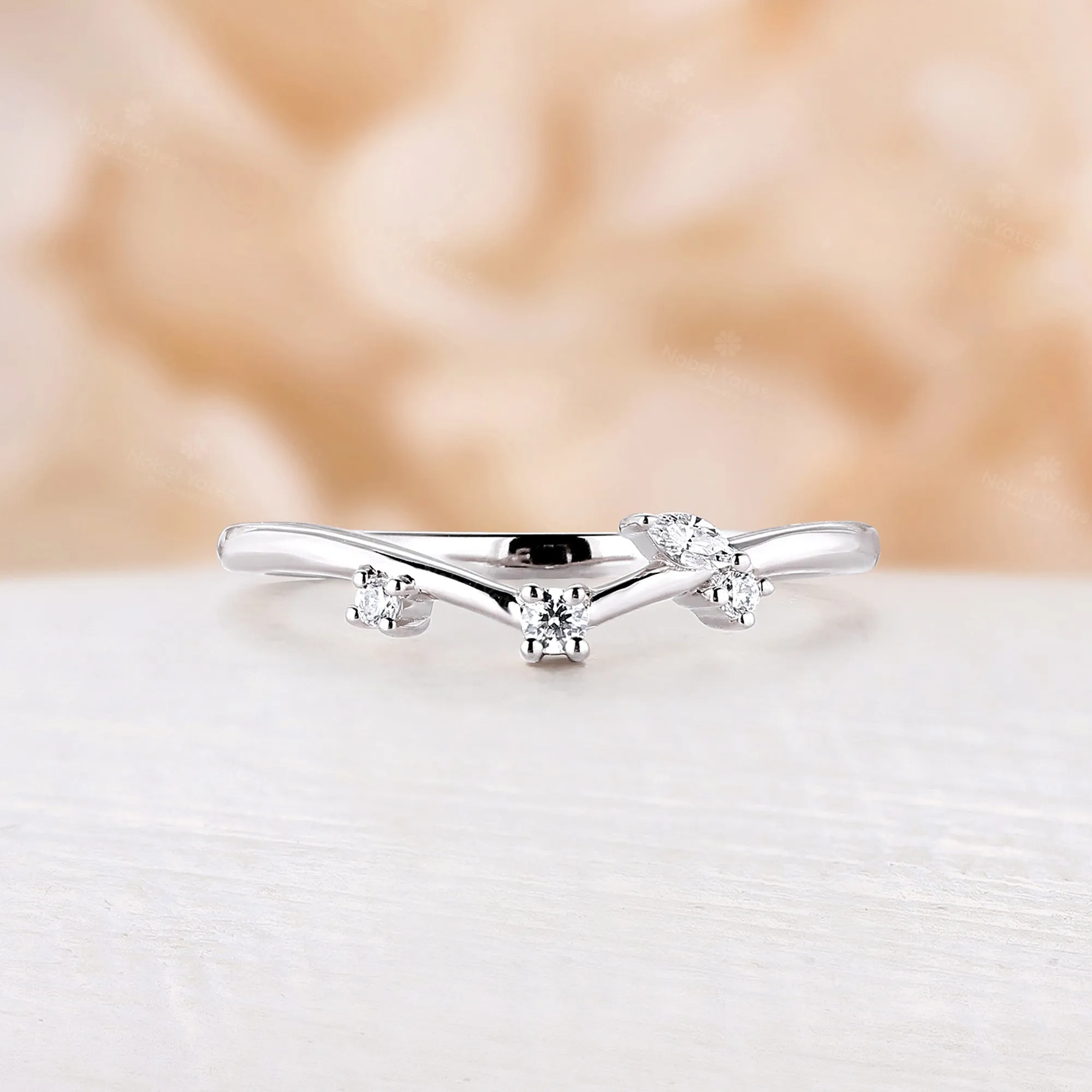 Round Moissanite Curved Rose Gold Matching Wedding Band Dainty