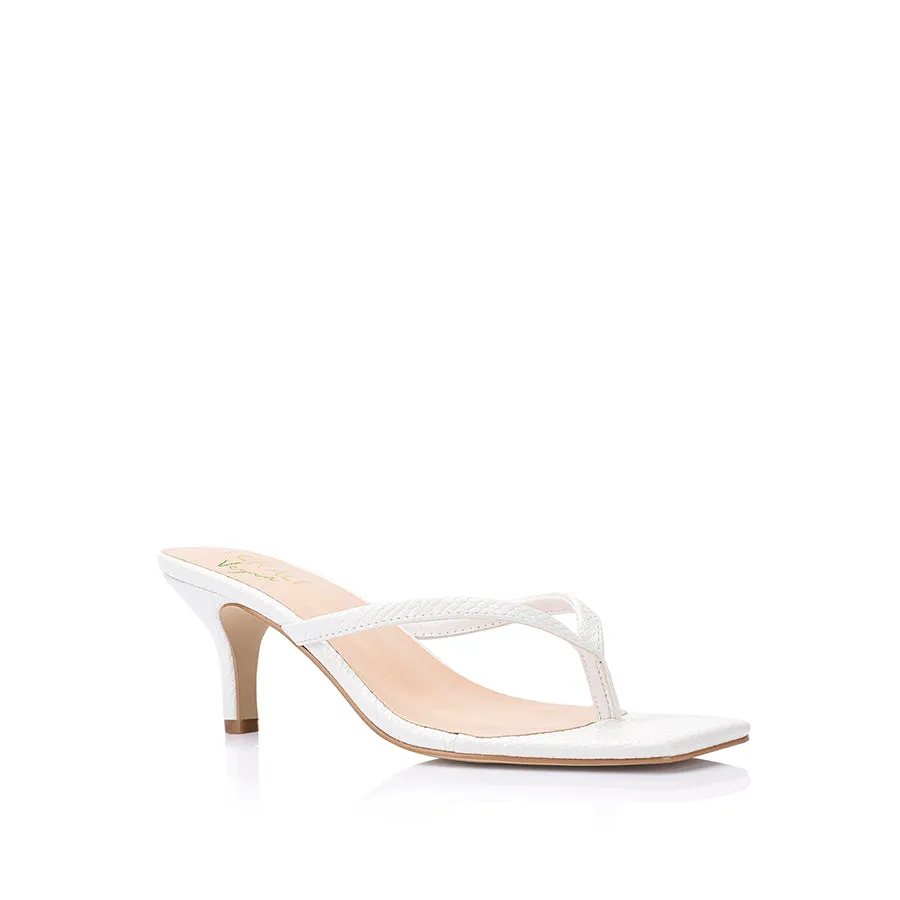 Taytum Heeled Thongs - Chalk White Snake