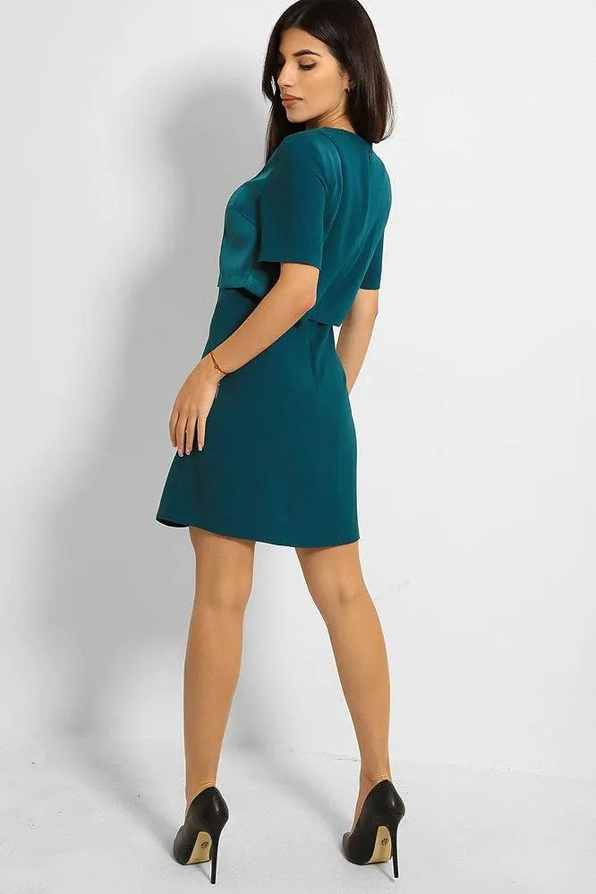 Teal Satin Panels Mini Dress