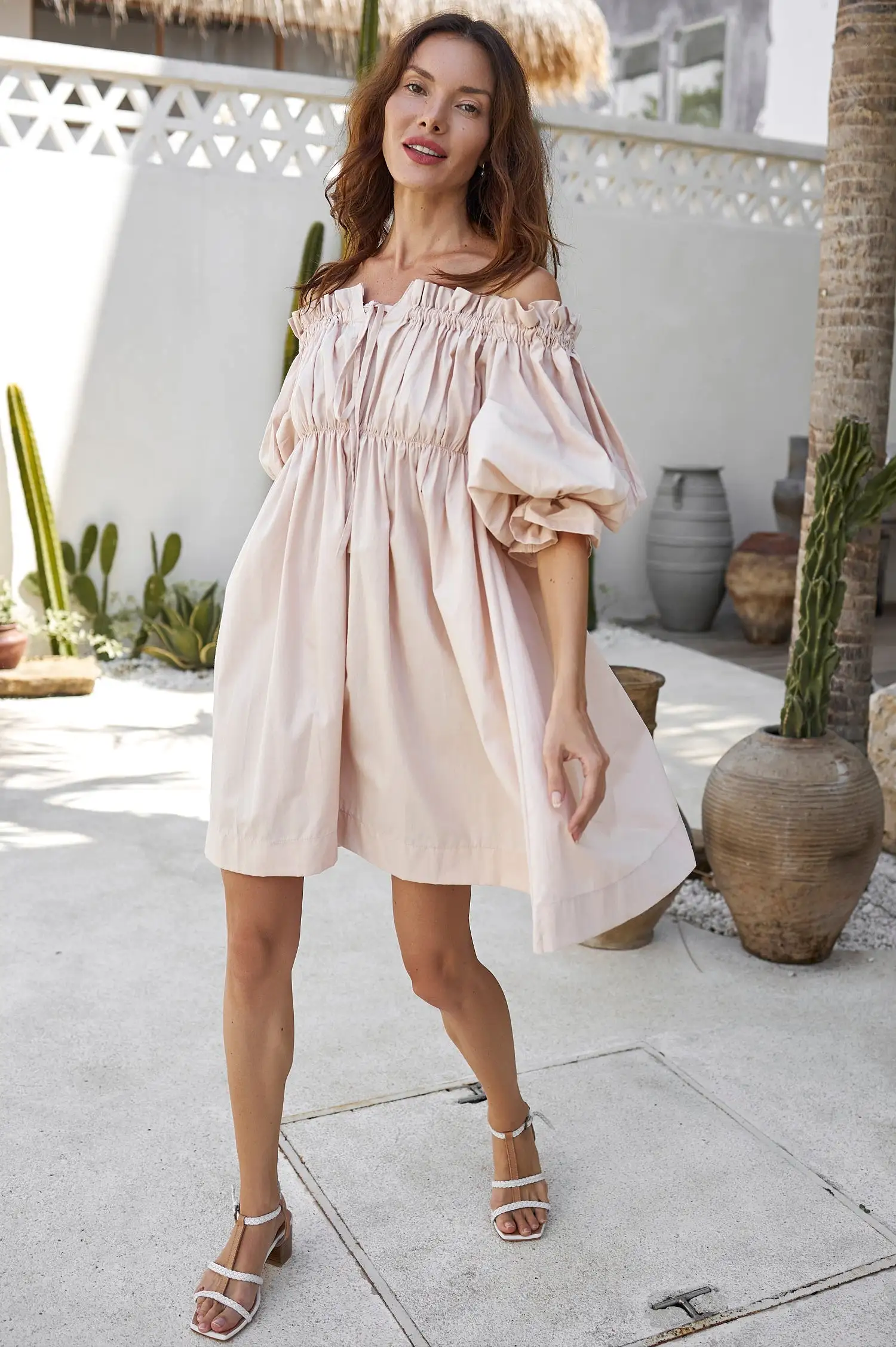 Vacay Off Shoulder Cotton Mini Dress