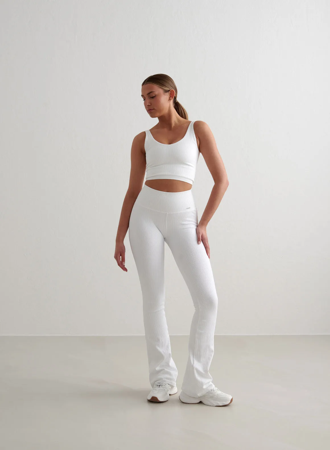 White Ribbed Seamless Flare Tights