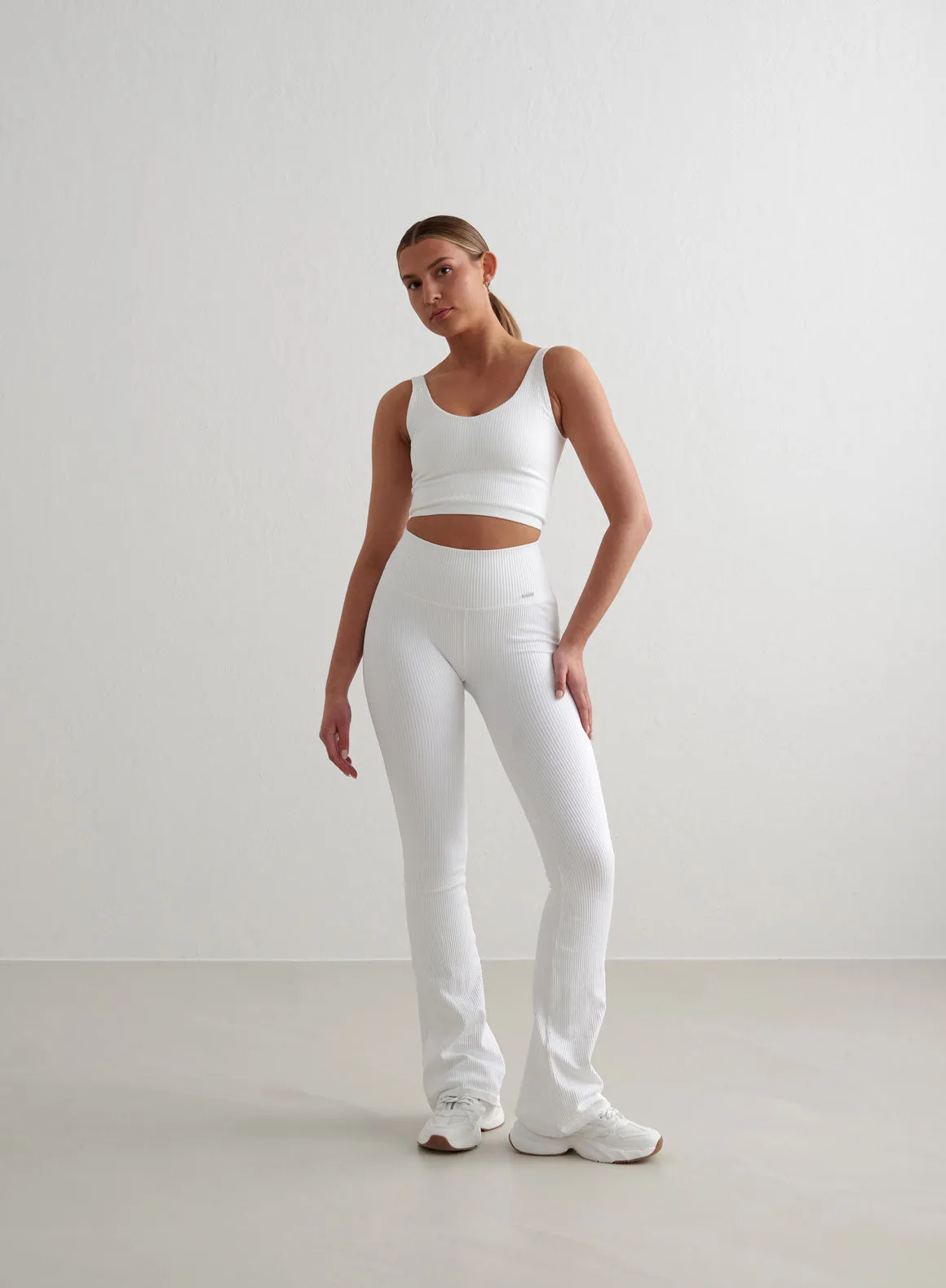 White Ribbed Seamless Flare Tights